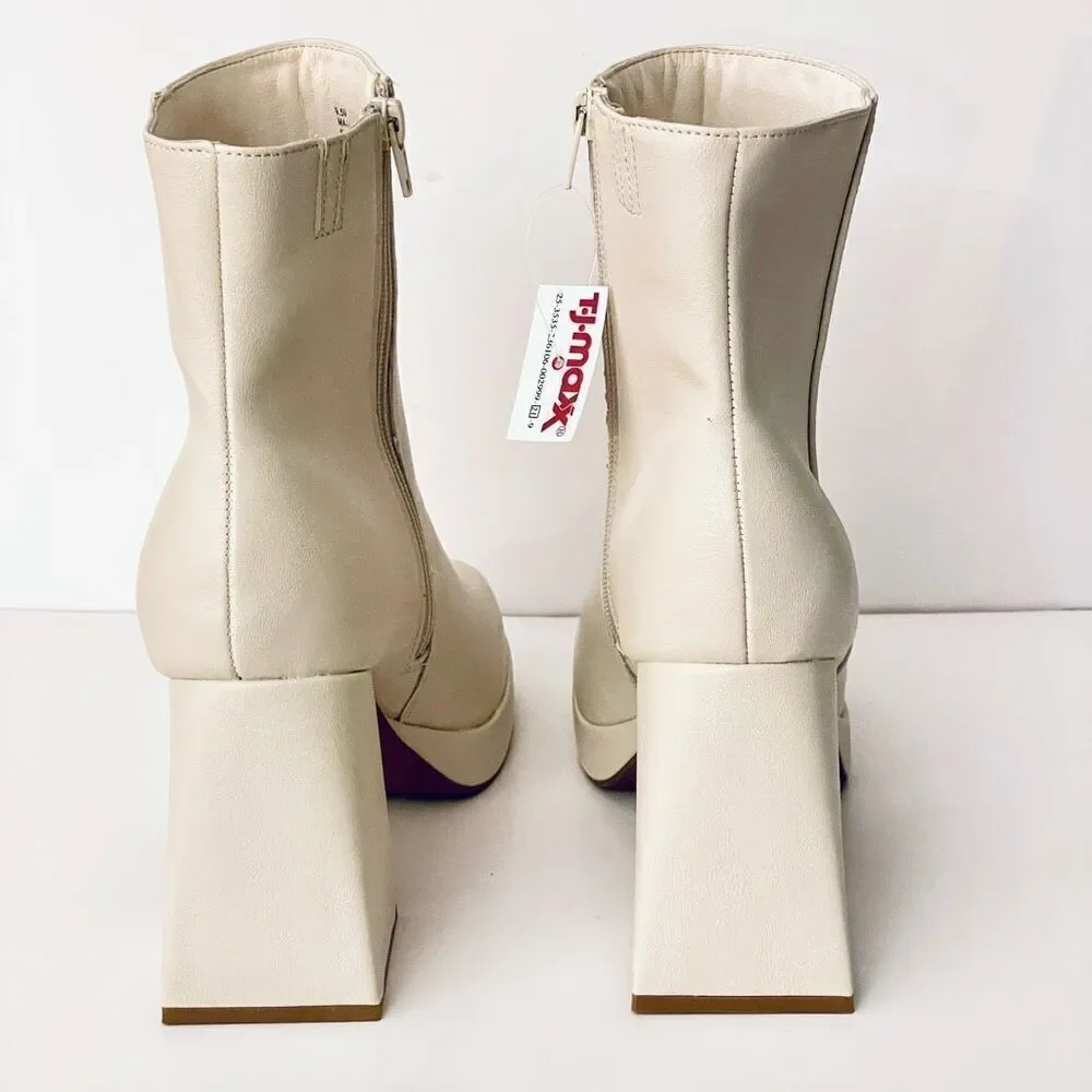 NWT Gorgeous Mari A 9.5 Bone White off Platform 4” Block Heel Ankle Boot Booties